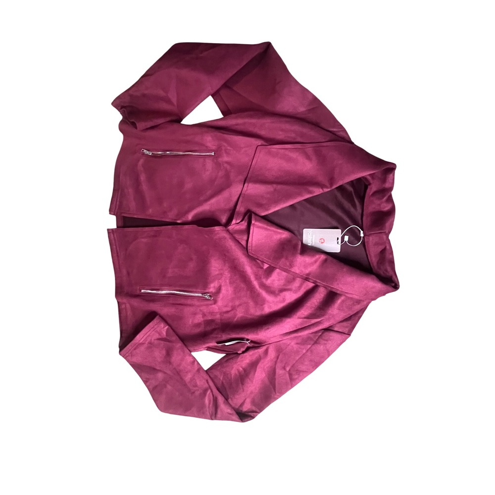 Yesfashion Womens Faux Suede Moto Jacket Burgundy Wine Open Front XL NWT